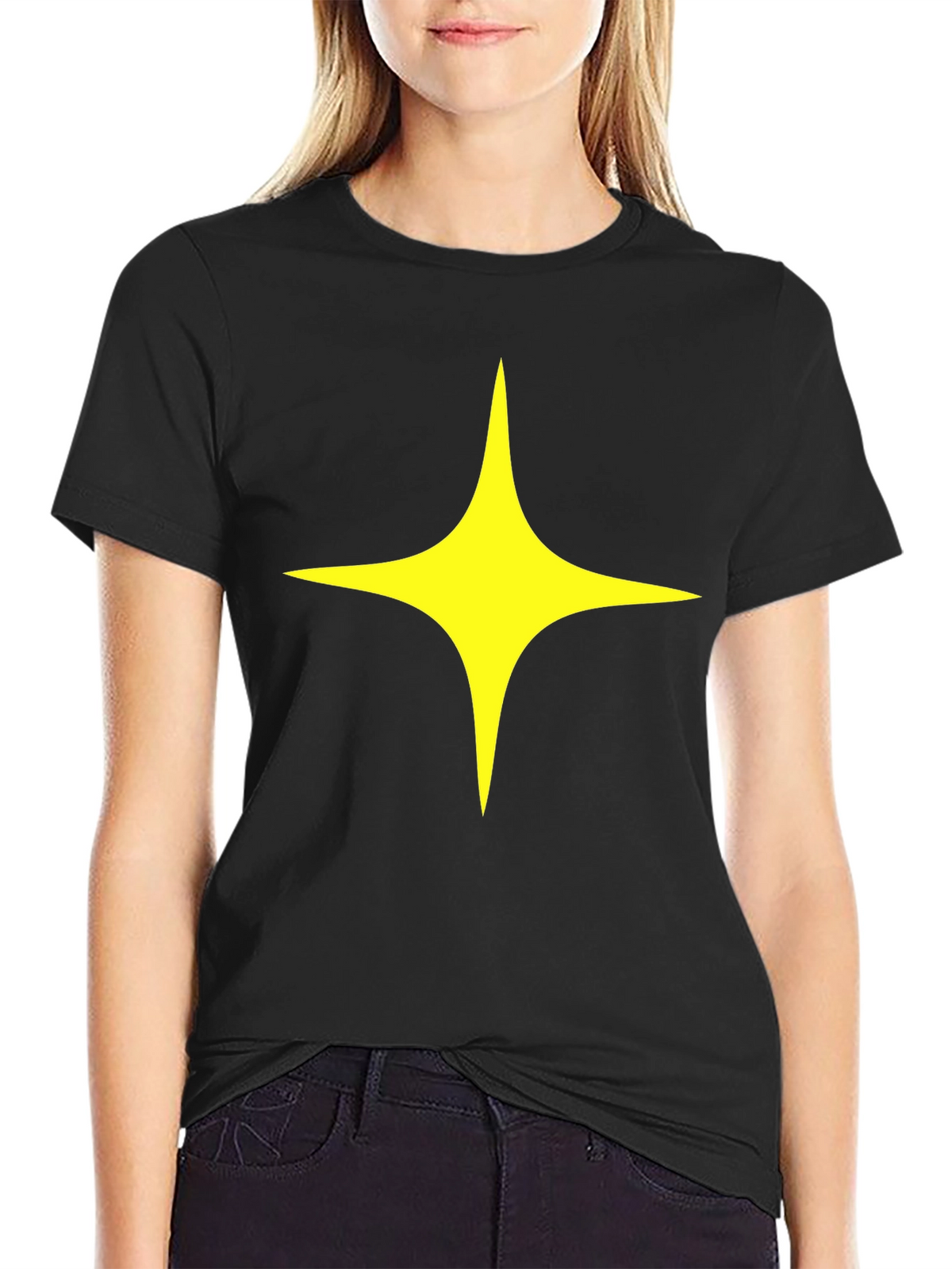 Black T-Shirt with Yellow Star Design
