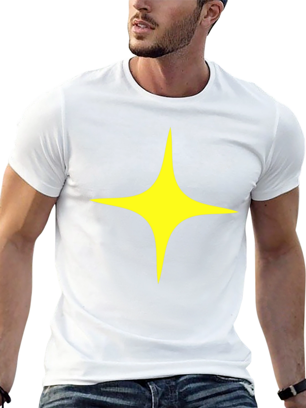 Black T-Shirt with Yellow Star Design