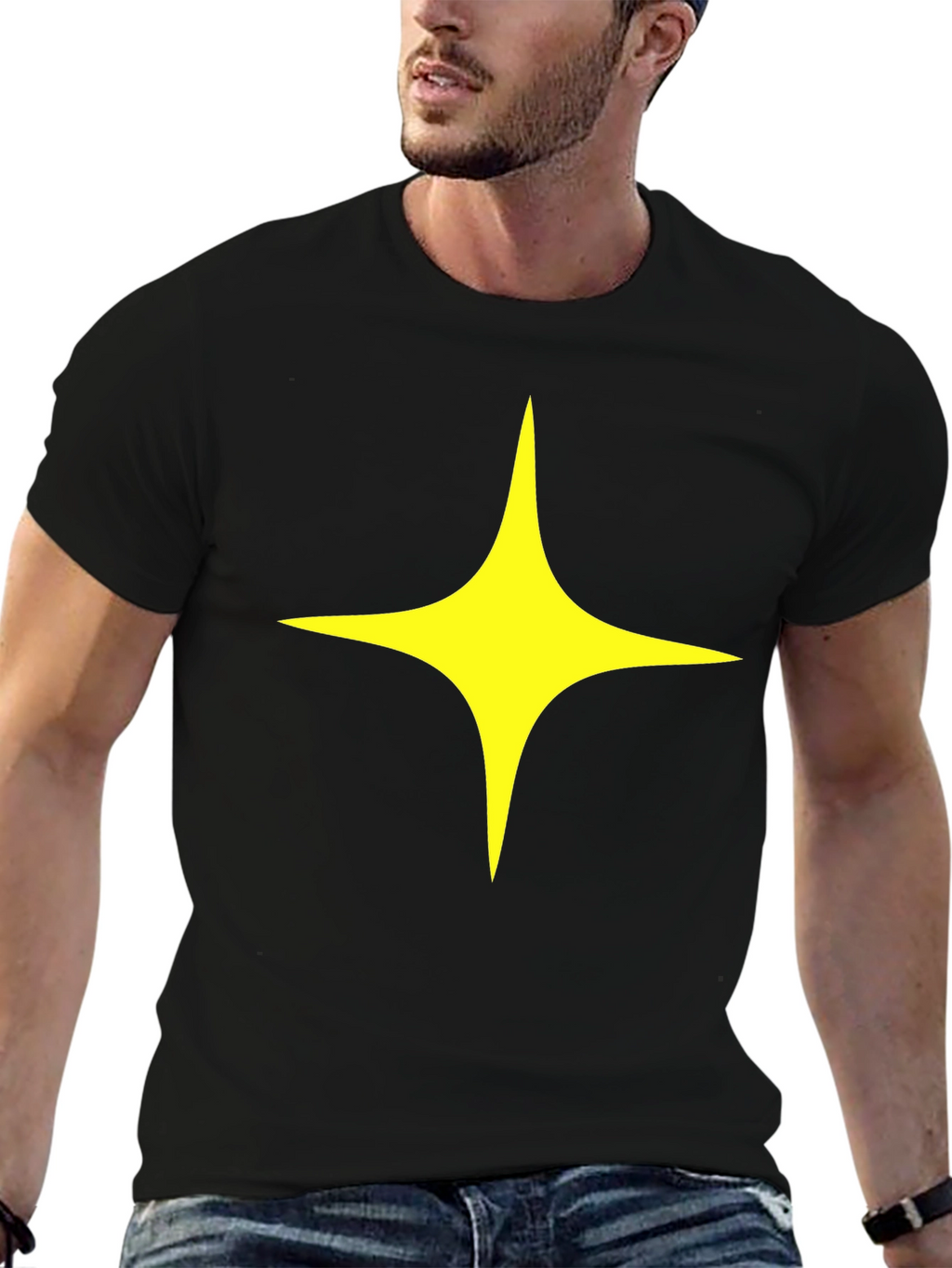 Black T-Shirt with Yellow Star Design