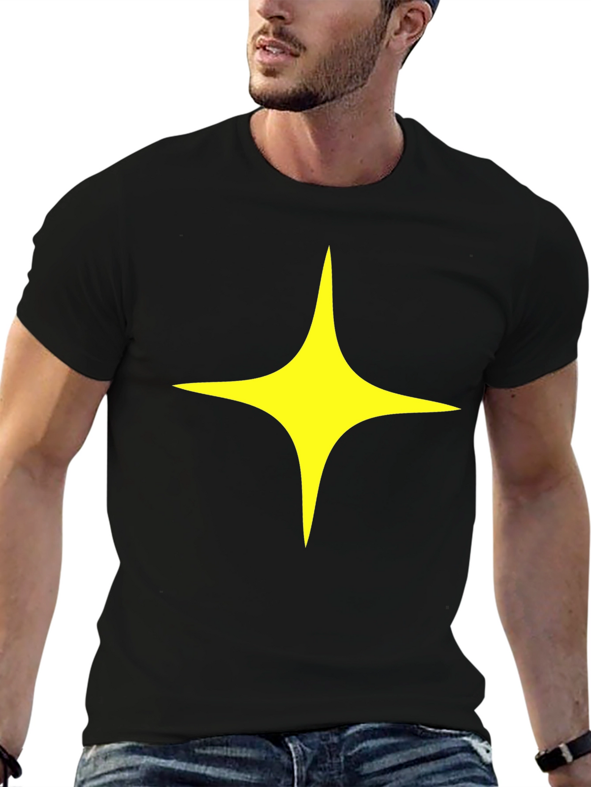 Black T-Shirt with Yellow Star Design