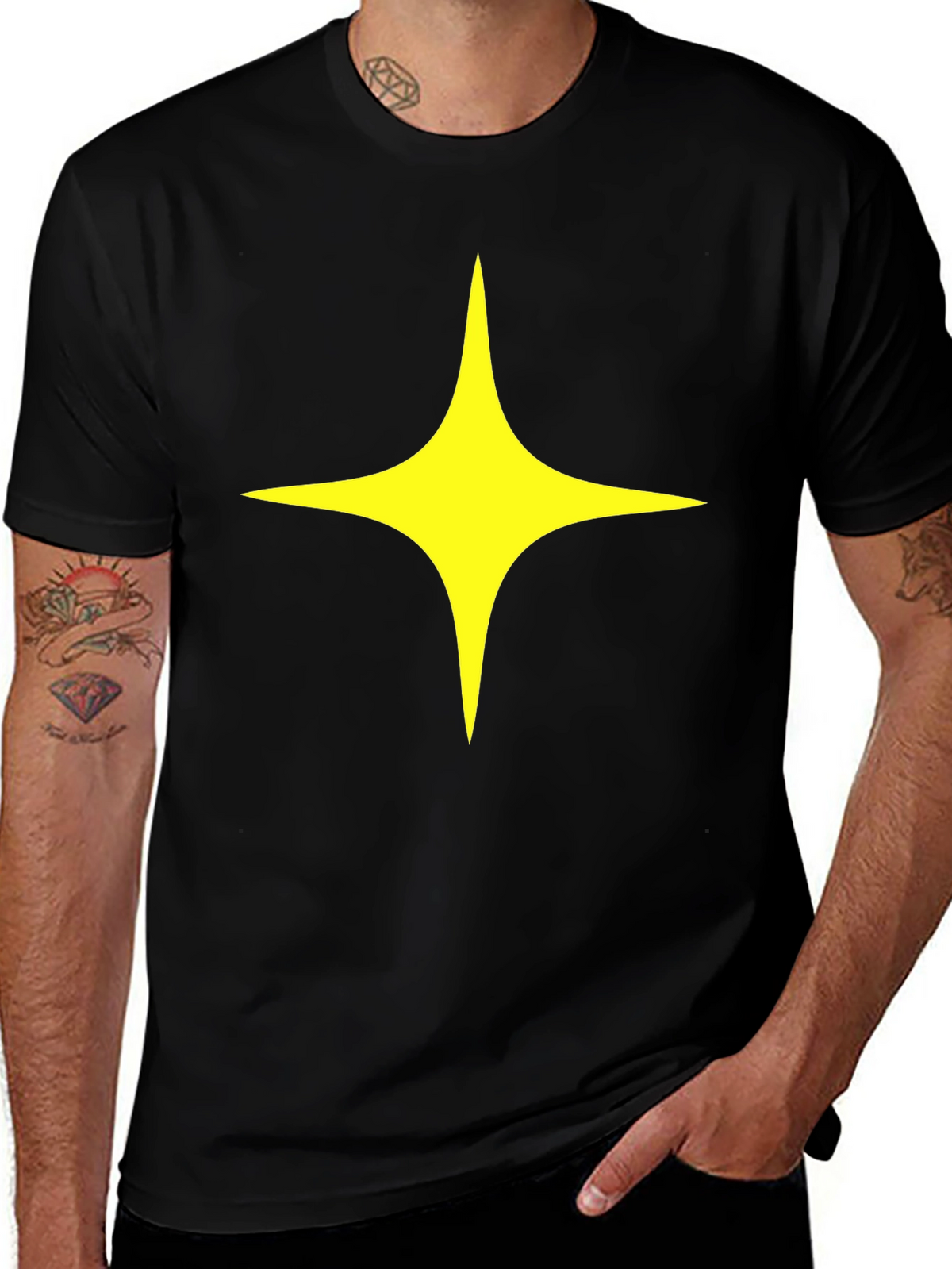 Black T-Shirt with Yellow Star Design