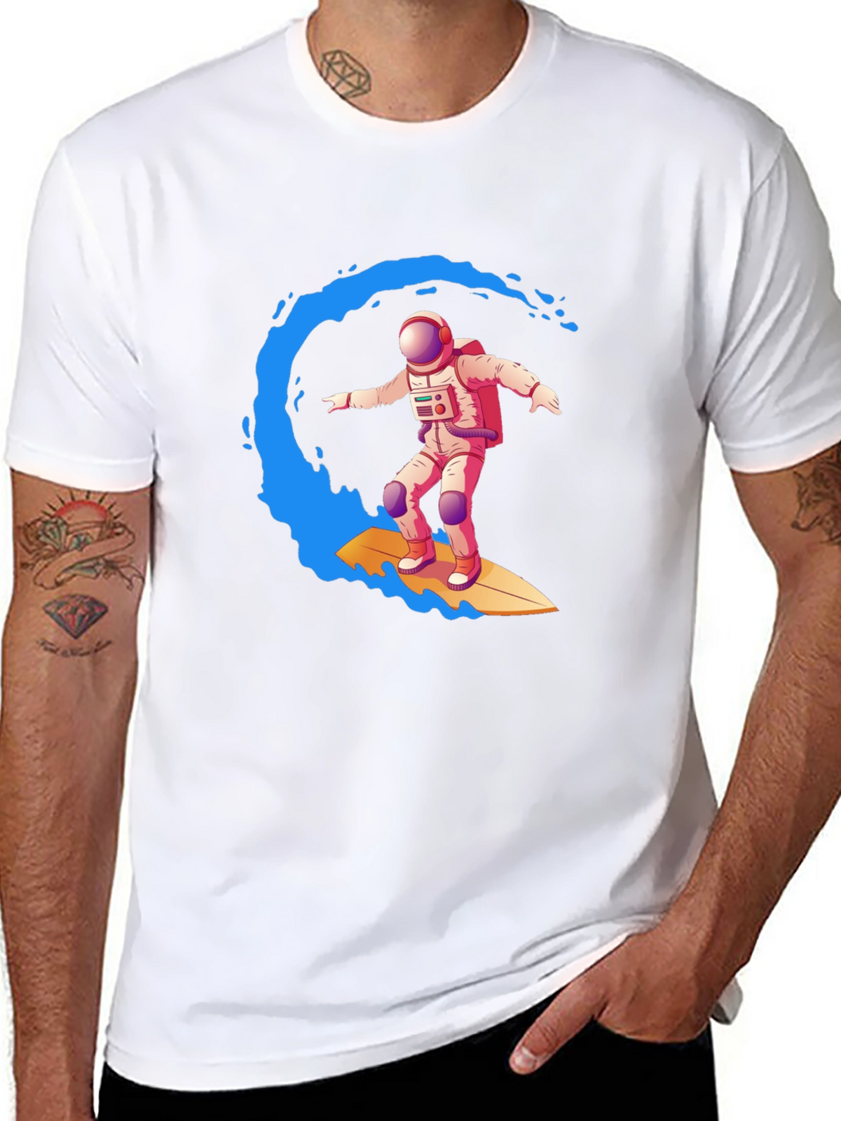 Astronaut Surfing Graphic Tee - Outer Space Wave