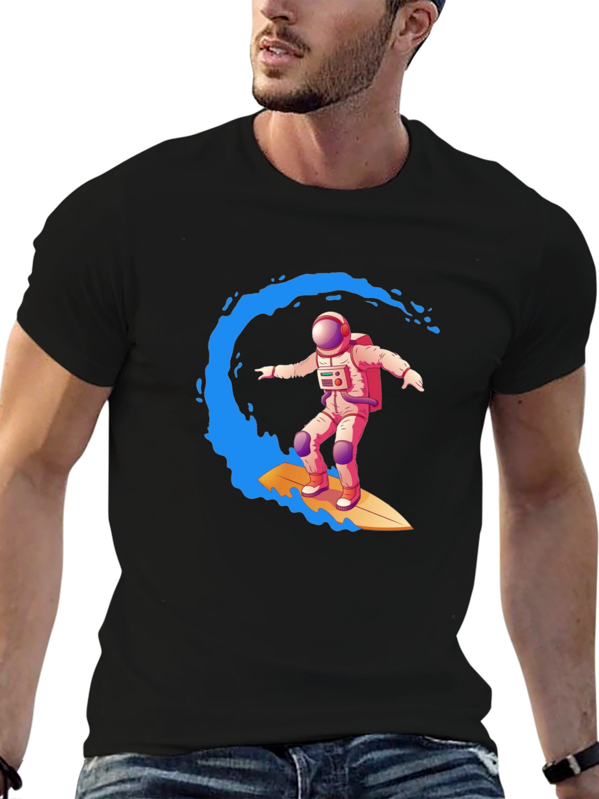 Astronaut Surfing Graphic Tee - Outer Space Wave