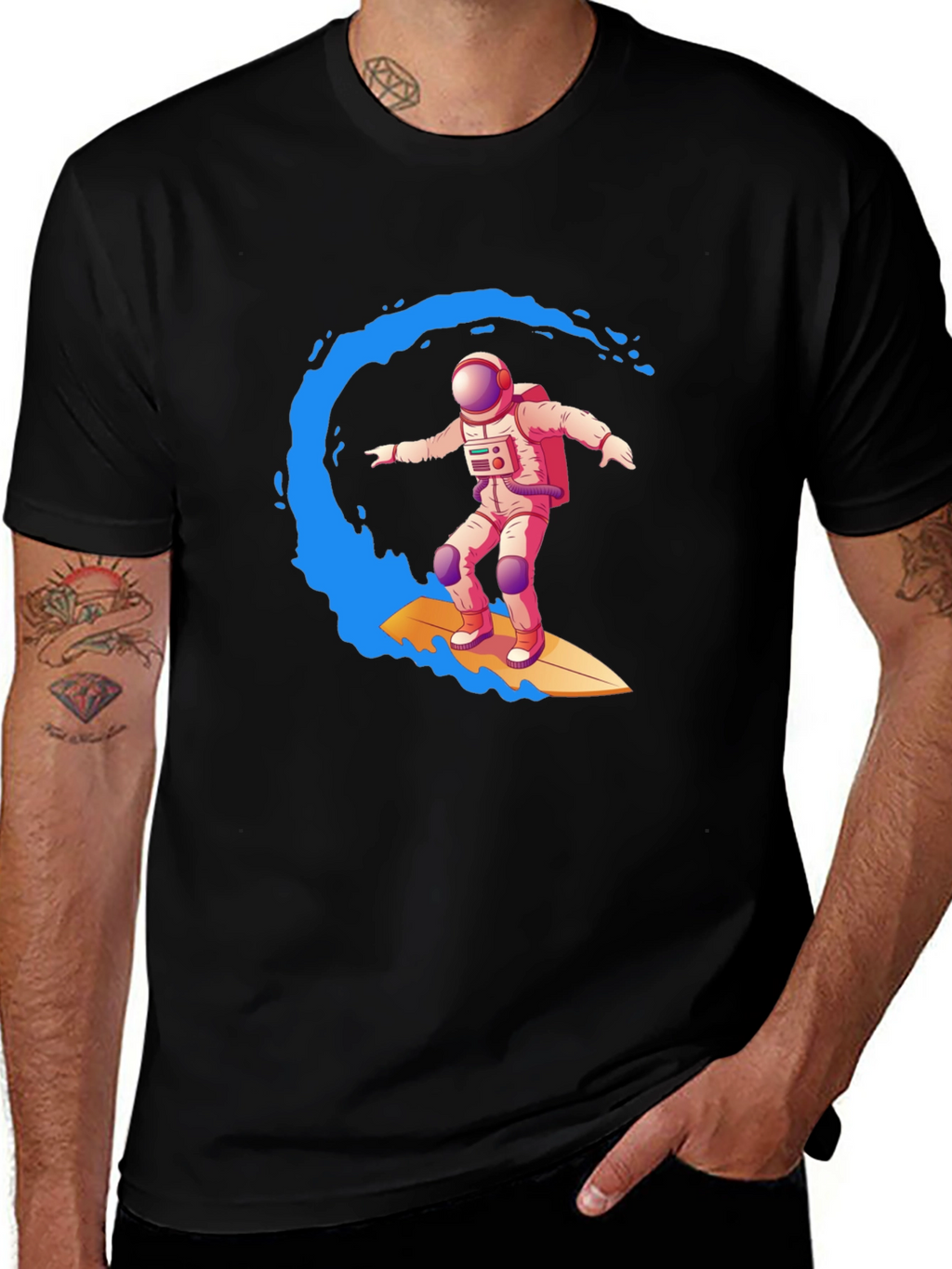 Astronaut Surfing Graphic Tee - Outer Space Wave
