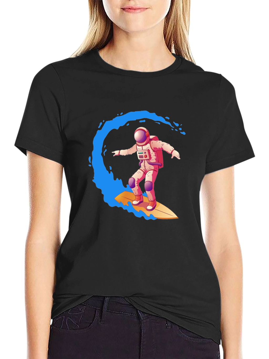 Astronaut Surfing Graphic Tee - Outer Space Wave