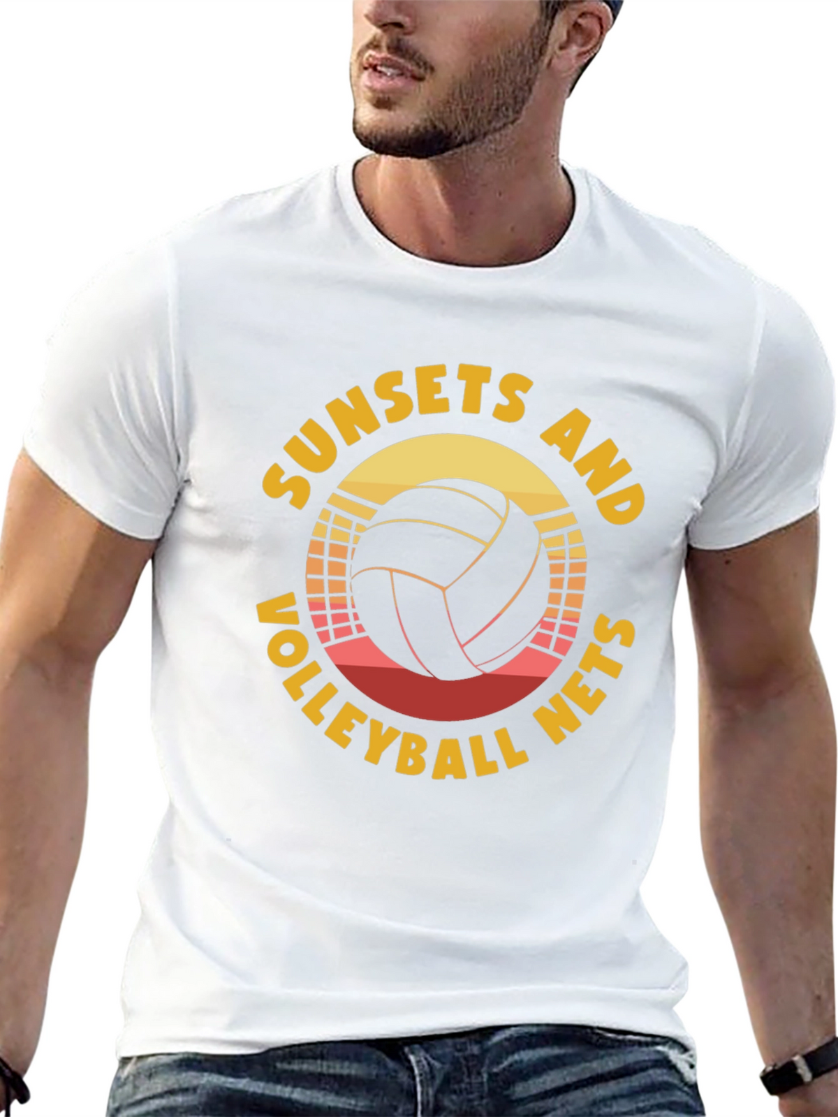 Sunset Volleyball Nets Graphic T-Shirt