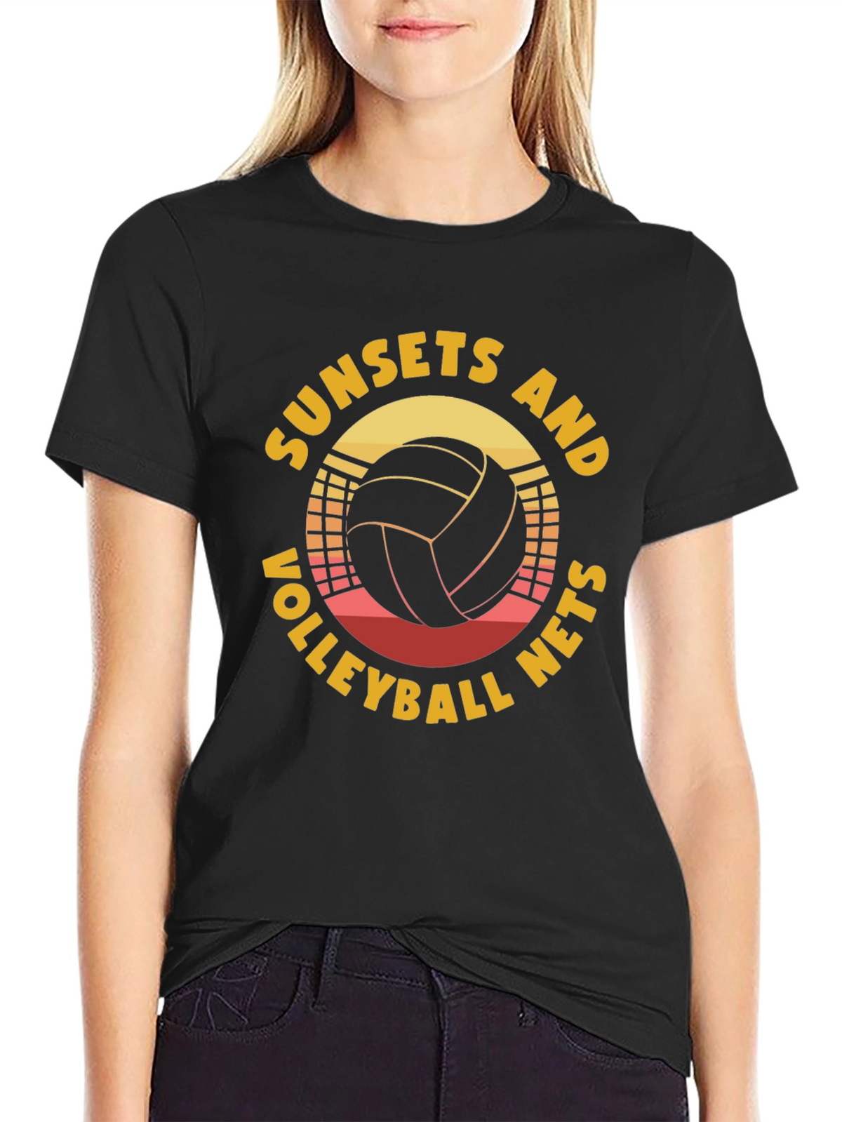 Sunset Volleyball Nets Graphic T-Shirt