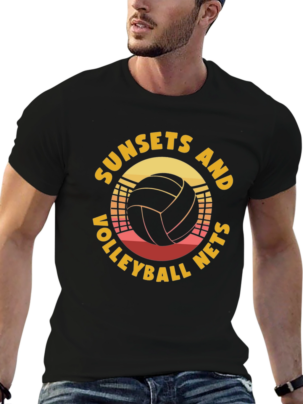 Sunset Volleyball Nets Graphic T-Shirt