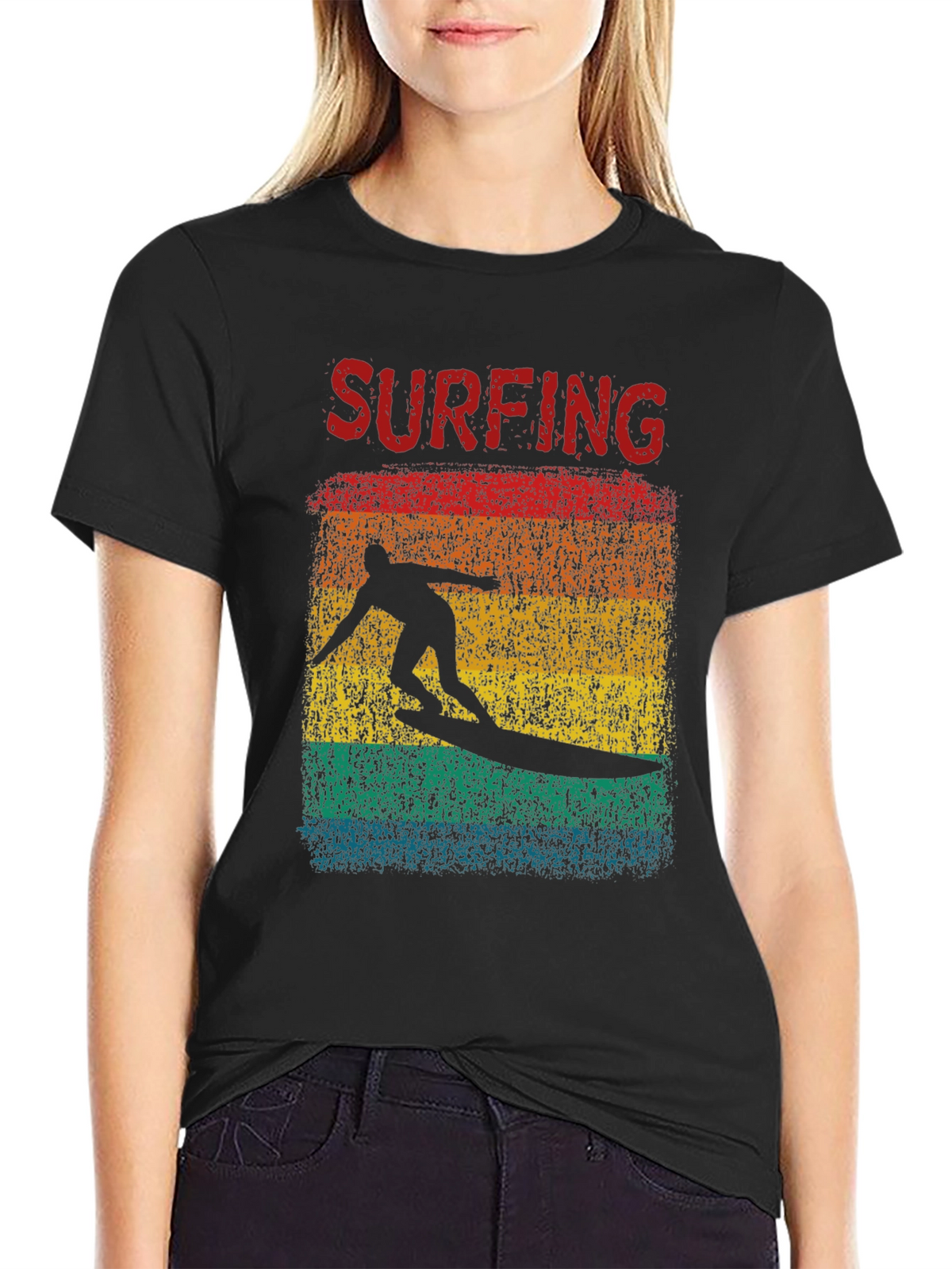Surfing Retro Graphic Tee - Black