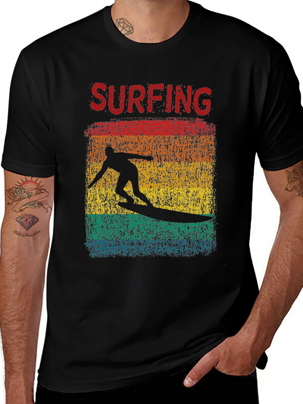 Surfing Retro Graphic Tee - Black