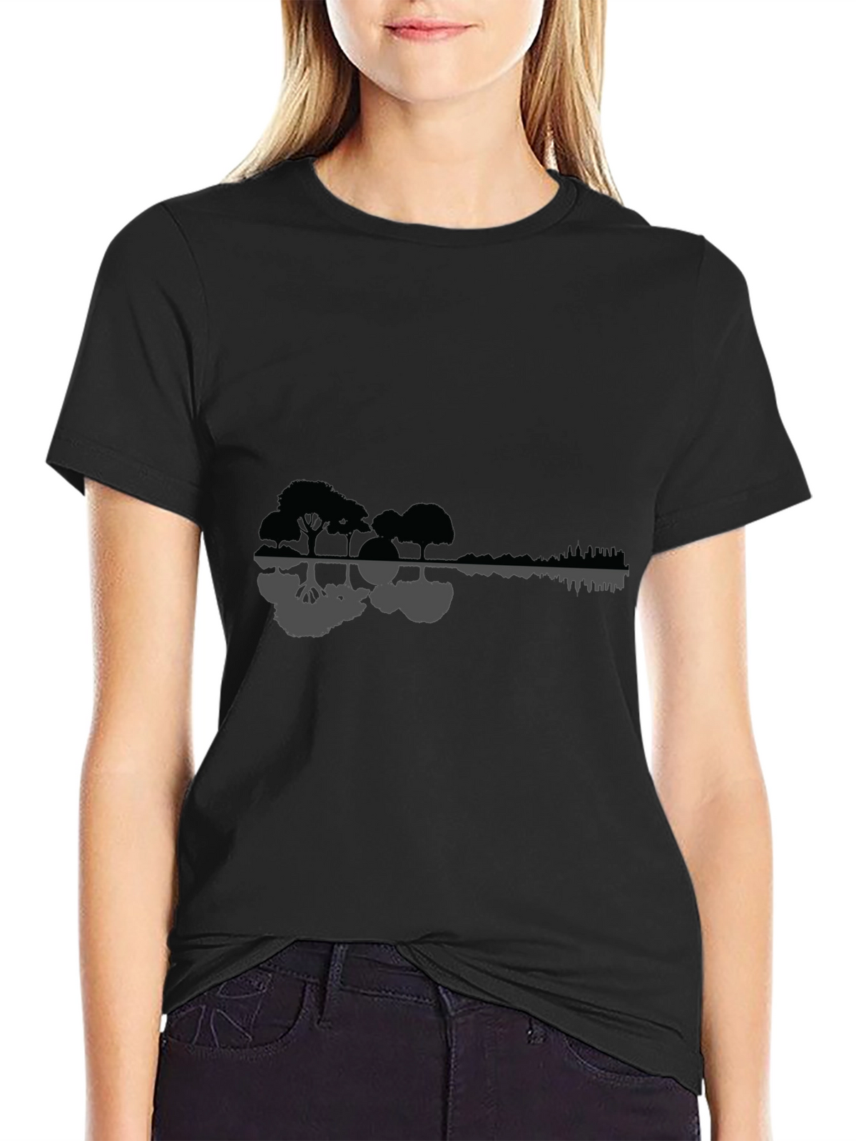 Nature Guitar Graphic Tee - Black Cotton Blend
