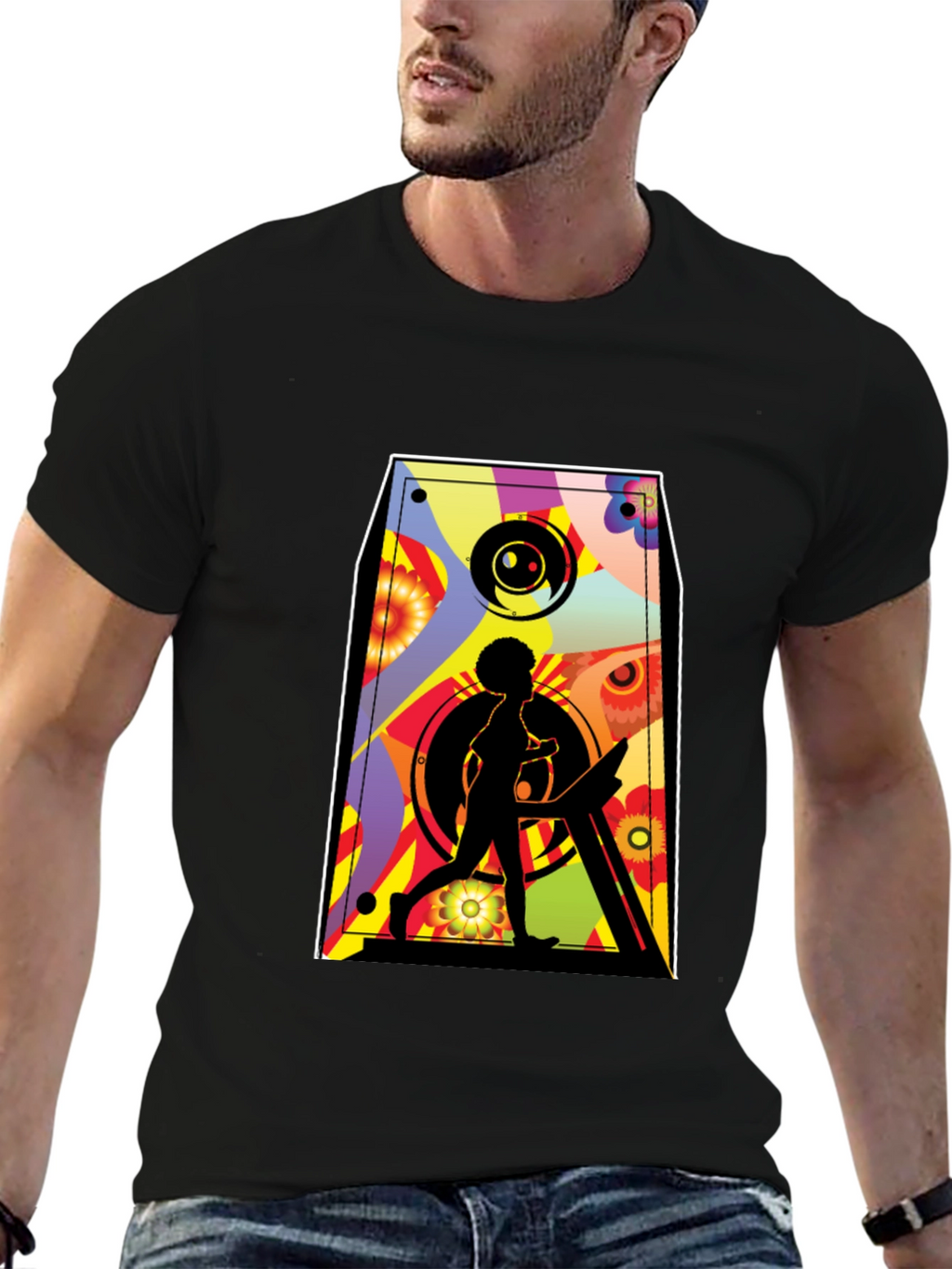 Retro Speaker Graphic Tee - Black Cotton Blend