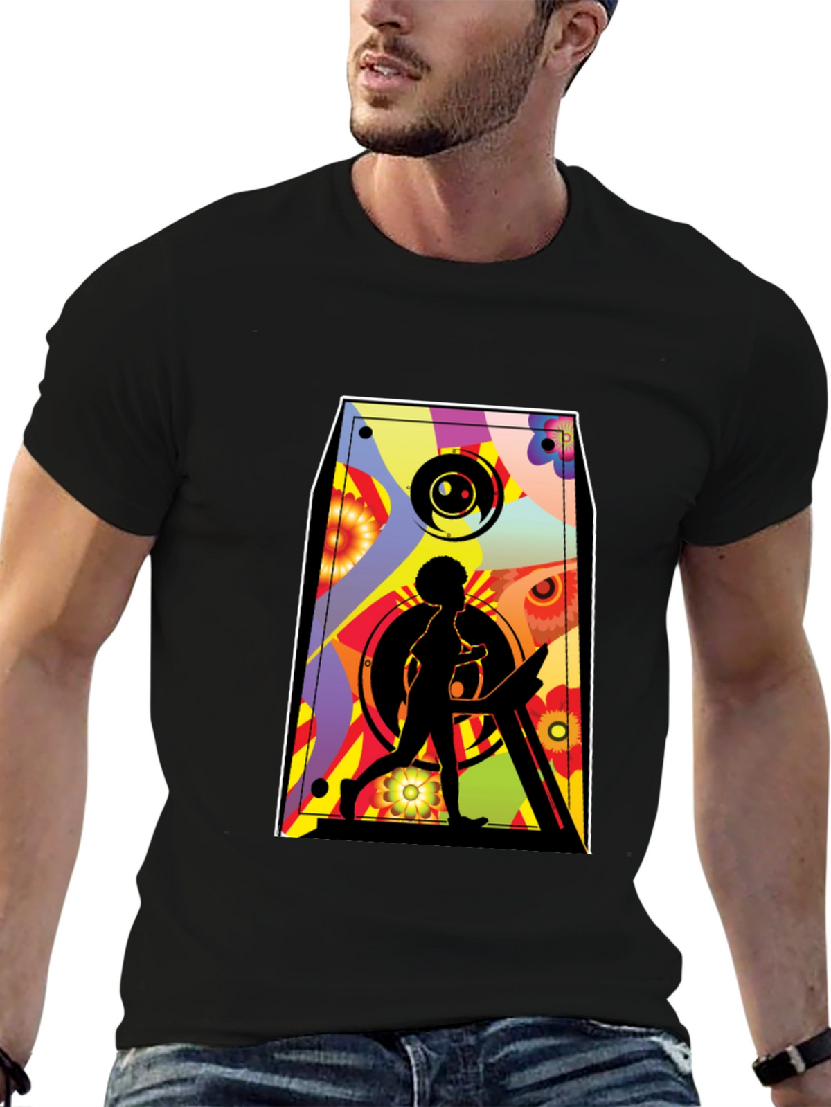 Retro Speaker Graphic Tee - Black Cotton Blend