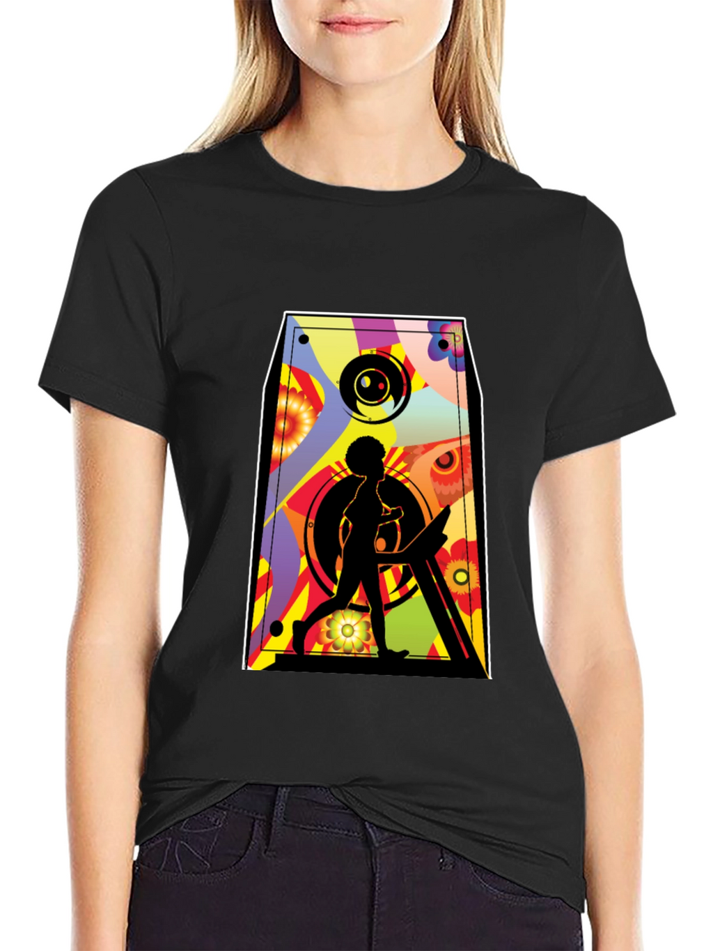 Retro Speaker Graphic Tee - Black Cotton Blend