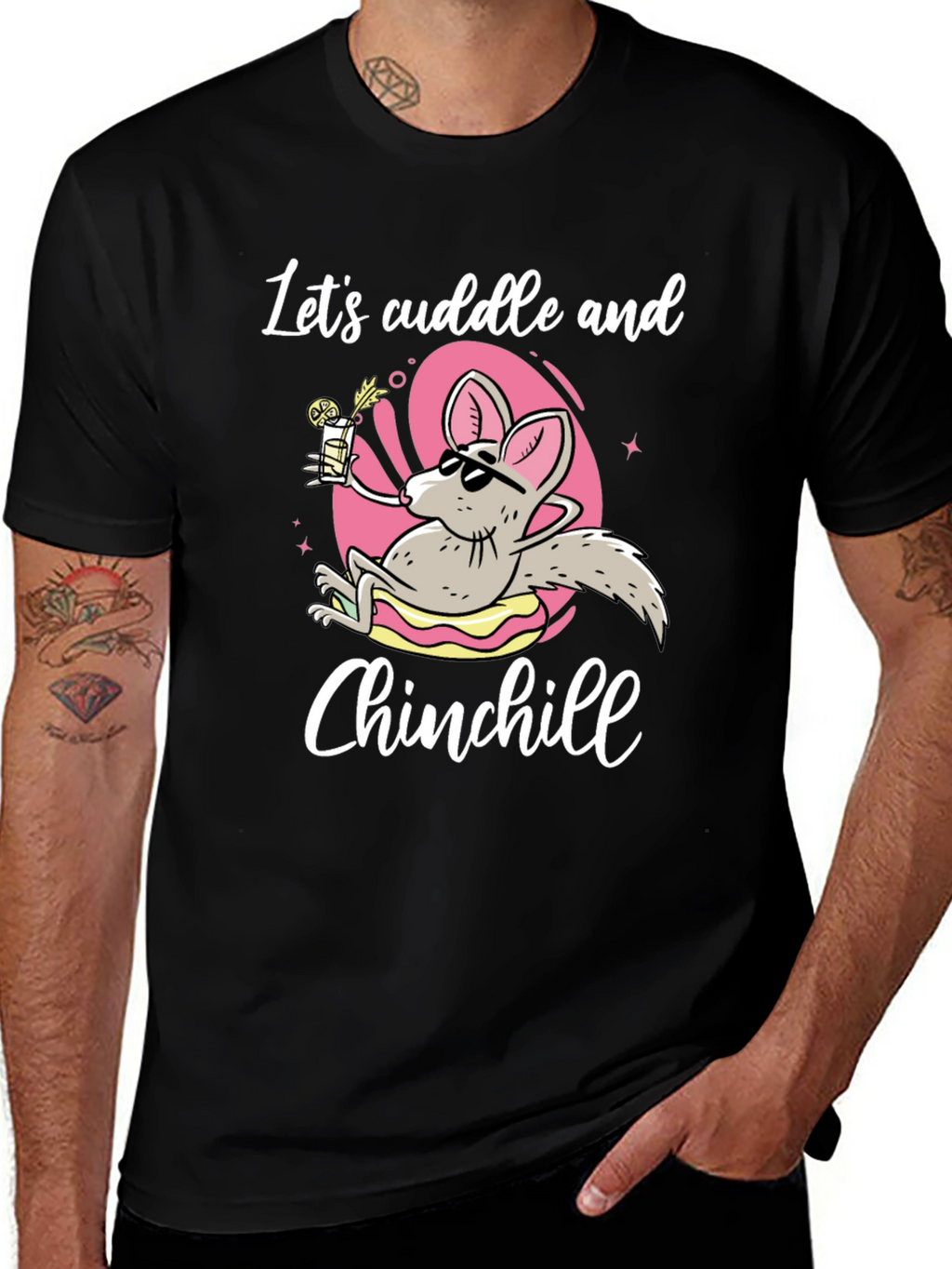 Lets Cuddle and Chinchill T-Shirt - Black Cotton Tee