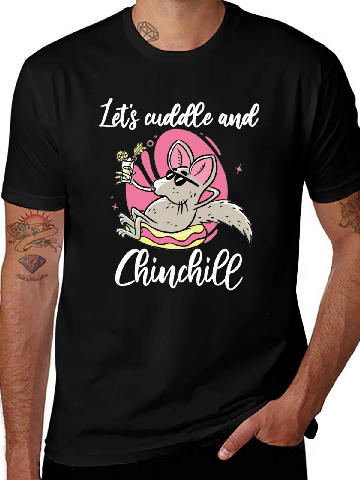 Lets Cuddle and Chinchill T-Shirt - Black Cotton Tee