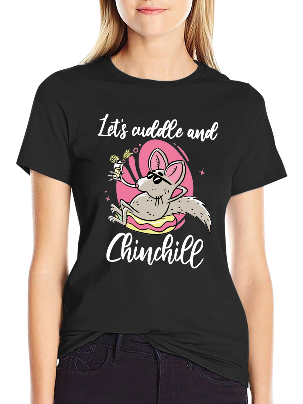 Lets Cuddle and Chinchill T-Shirt - Black Cotton Tee