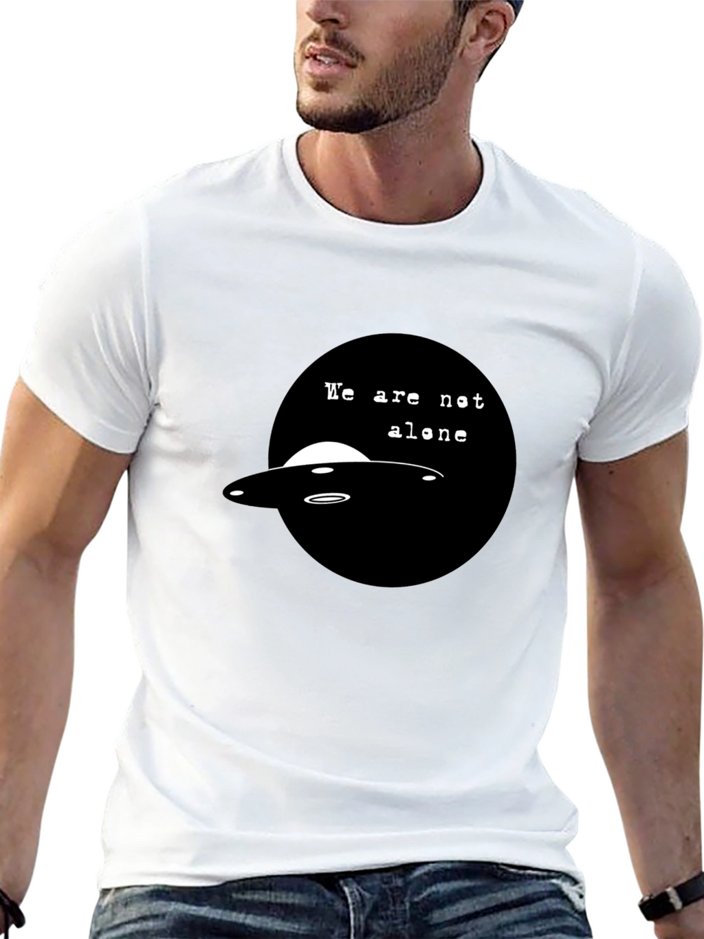 UFO We Are Not Alone Graphic Black T-Shirt