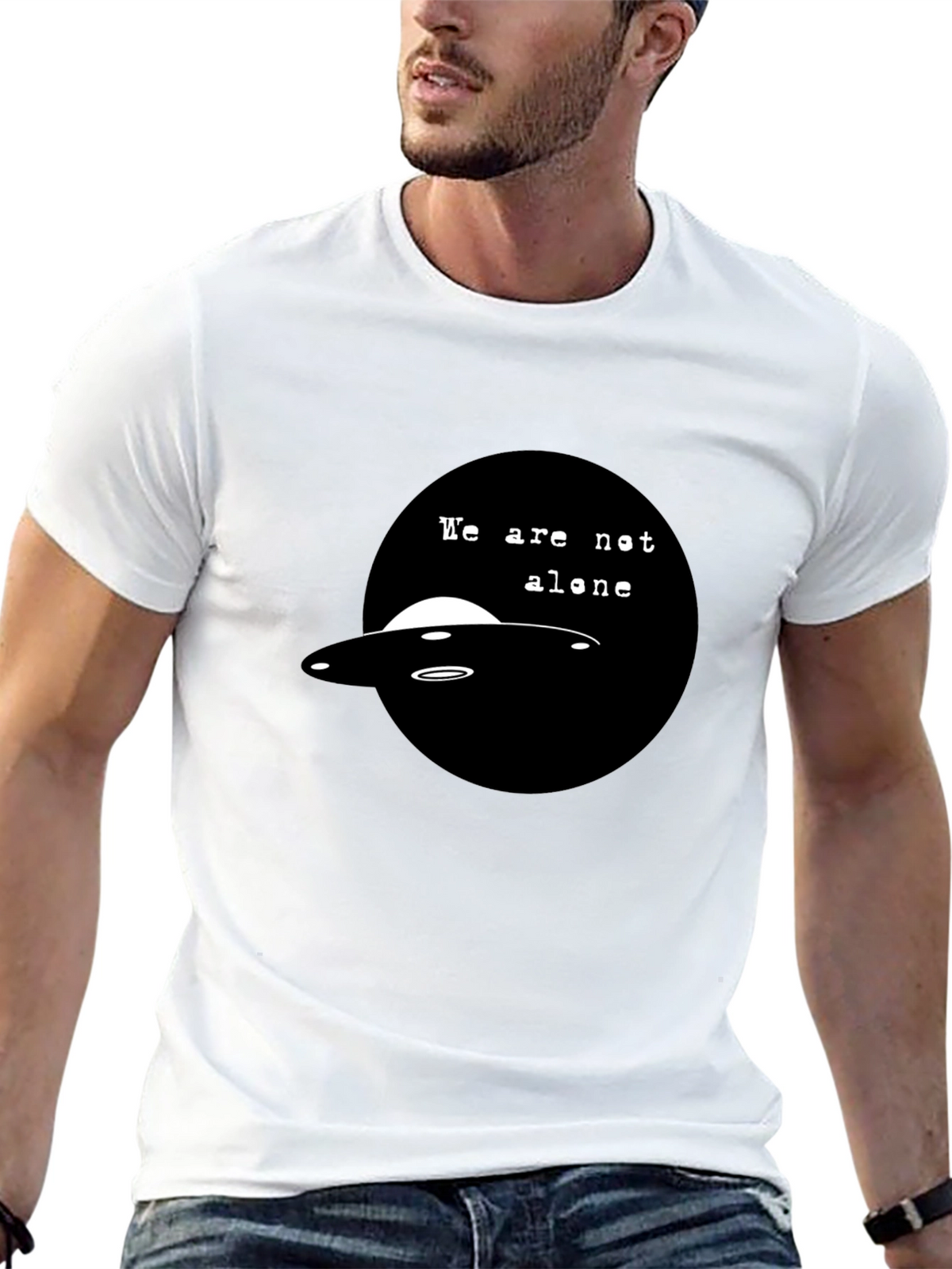 UFO We Are Not Alone Graphic Black T-Shirt