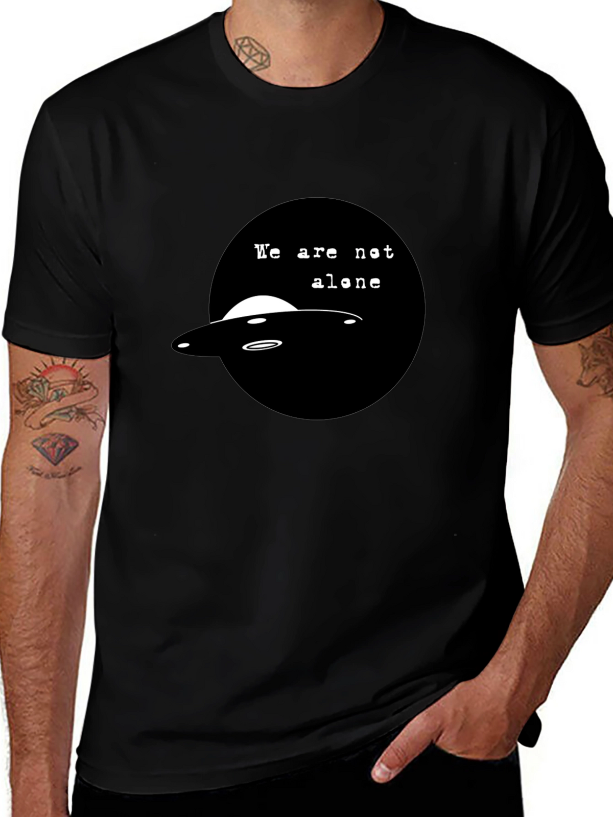 UFO We Are Not Alone Graphic Black T-Shirt