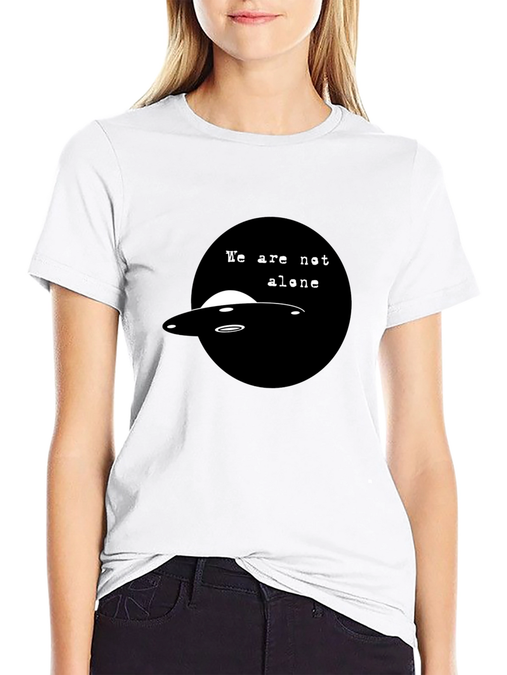 UFO We Are Not Alone Graphic Black T-Shirt