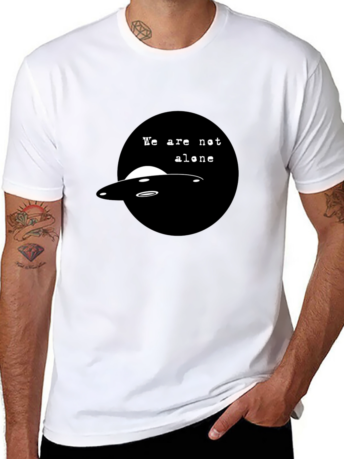 UFO We Are Not Alone Graphic Black T-Shirt
