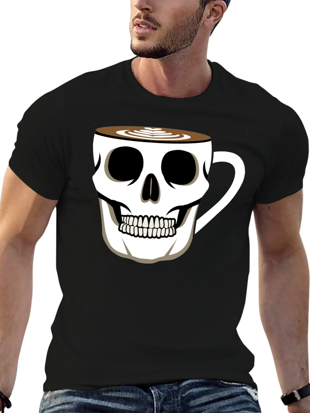 Skull Coffee Cup T-Shirt - Black Graphic Tee