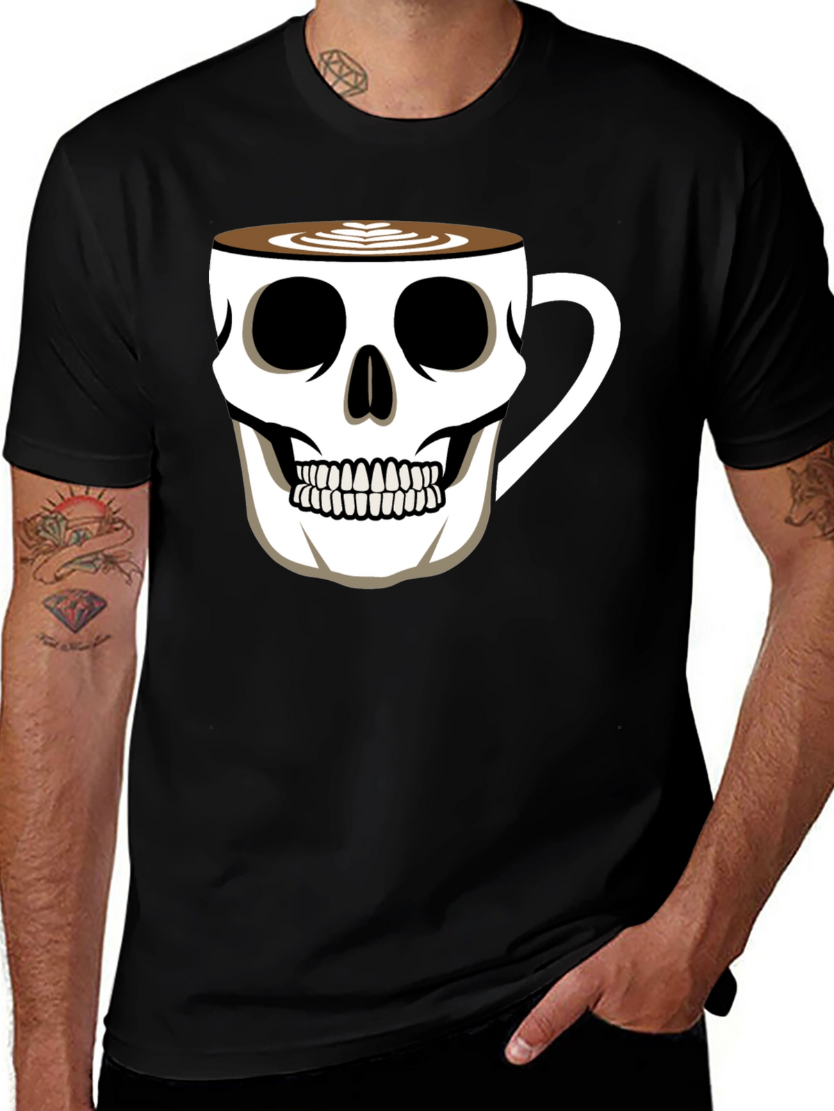 Skull Coffee Cup T-Shirt - Black Graphic Tee