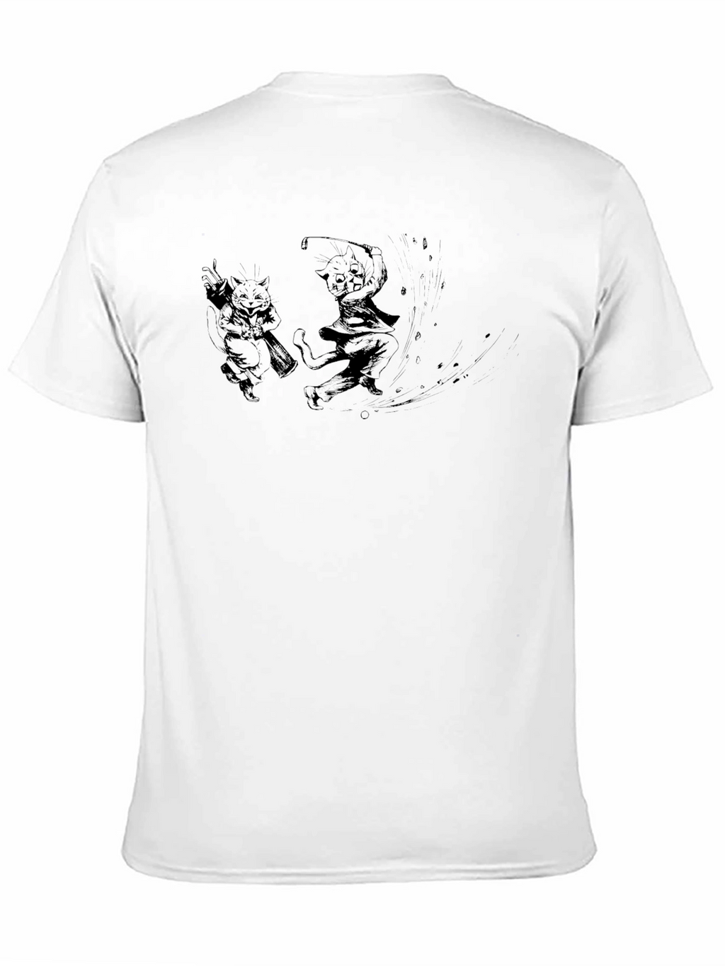 Cartoon Cats Graphic Tee - Black Cotton Blend T-Shirt