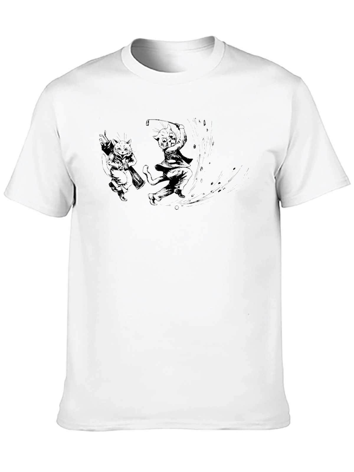 Cartoon Cats Graphic Tee - Black Cotton Blend T-Shirt