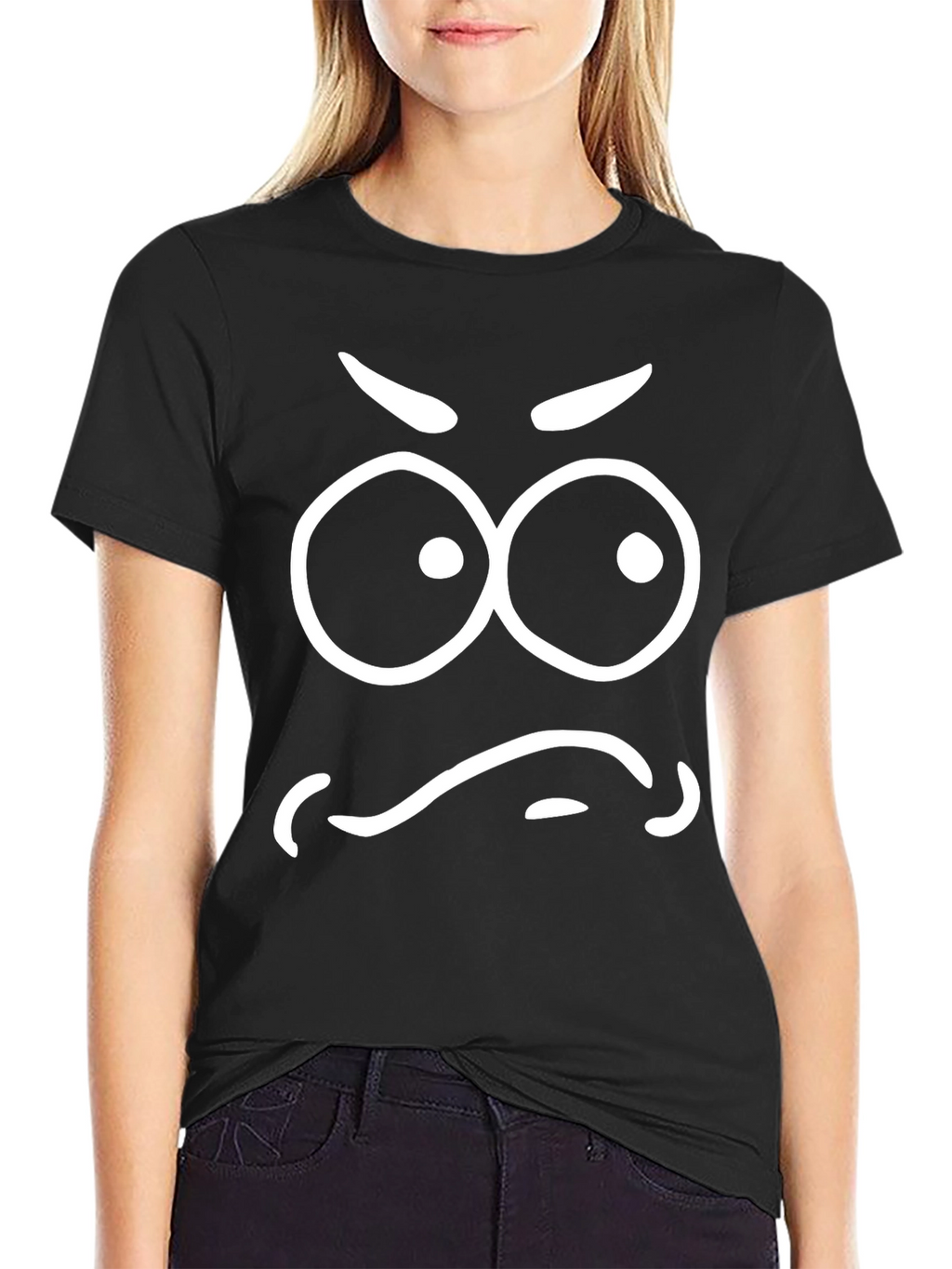 Grumpy Face Graphic T-Shirt - Black Cotton Tee