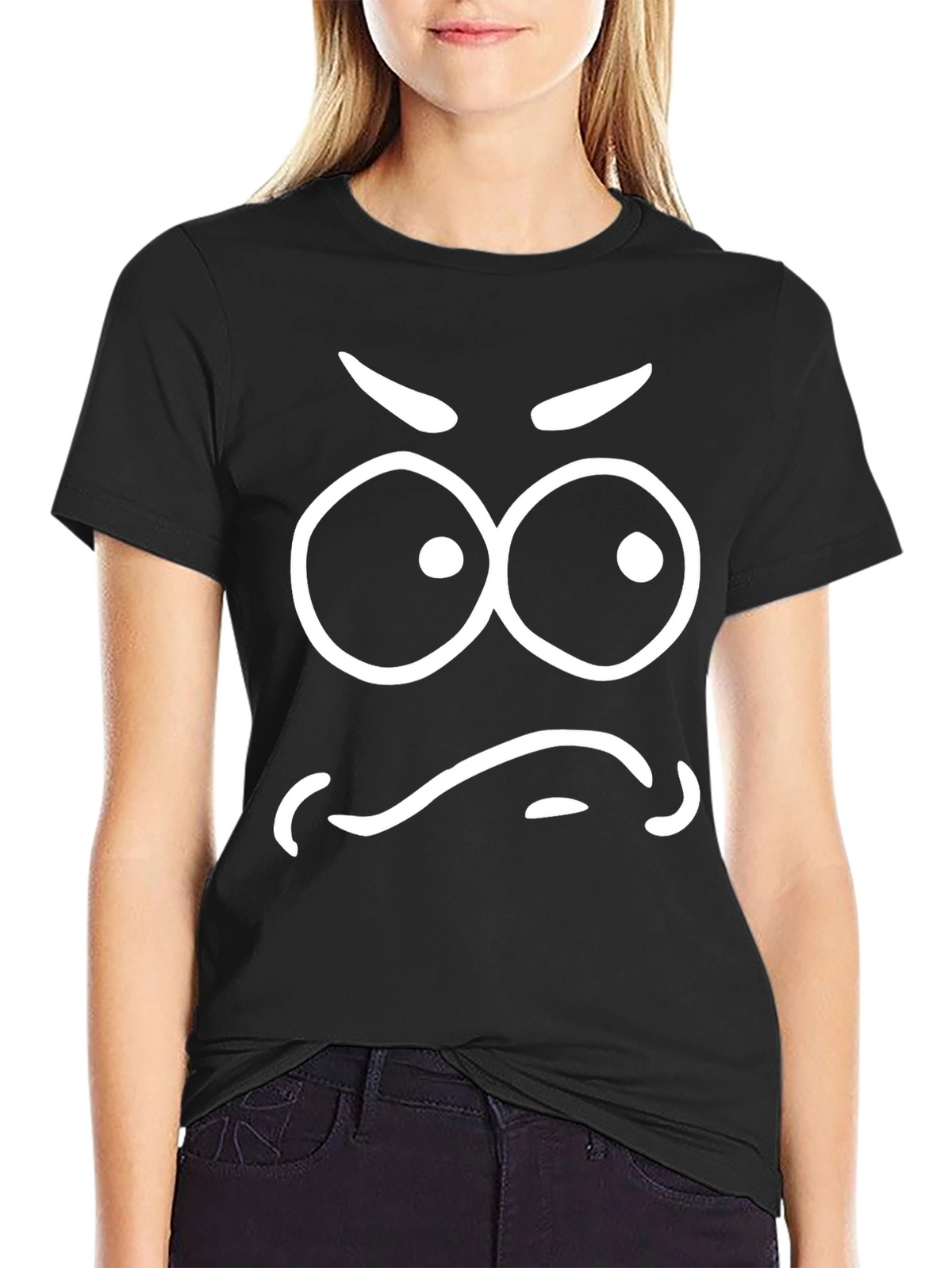 Grumpy Face Graphic T-Shirt - Black Cotton Tee