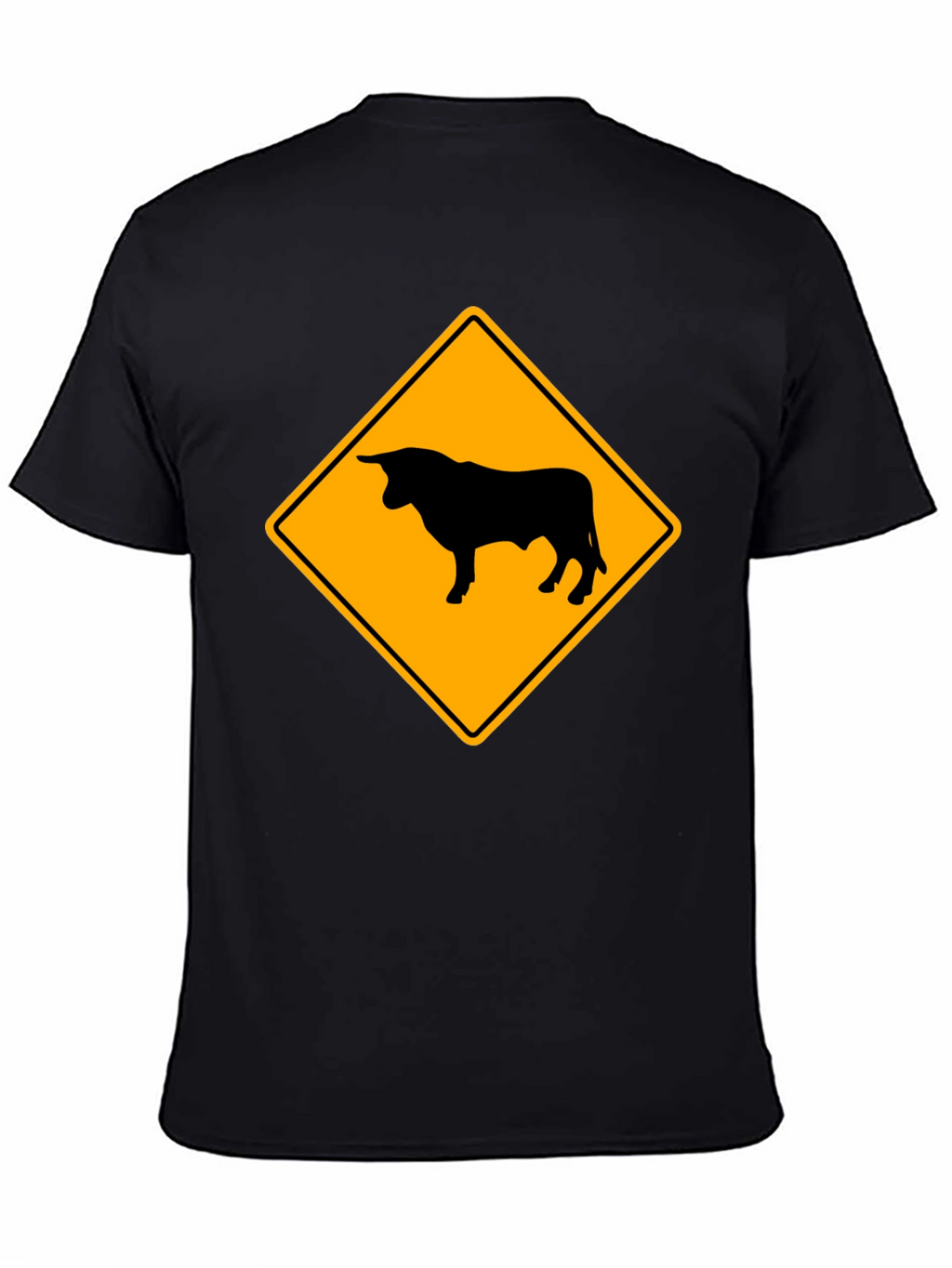 Bull Warning Sign Graphic Tee - Black Cotton T-Shirt