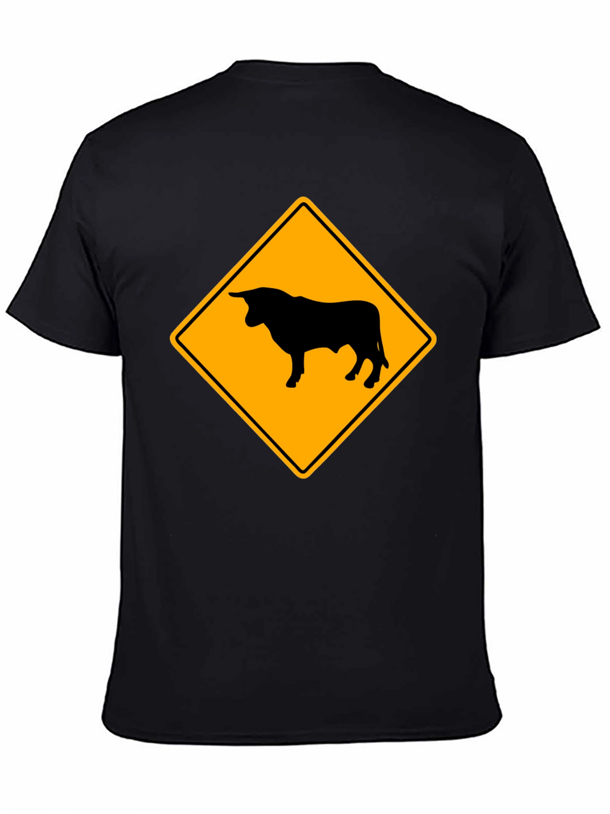 Bull Warning Sign Graphic Tee - Black Cotton T-Shirt