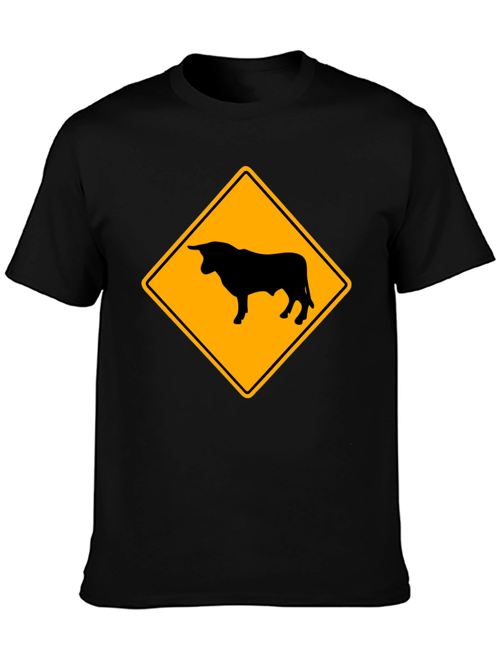Bull Warning Sign Graphic Tee - Black Cotton T-Shirt