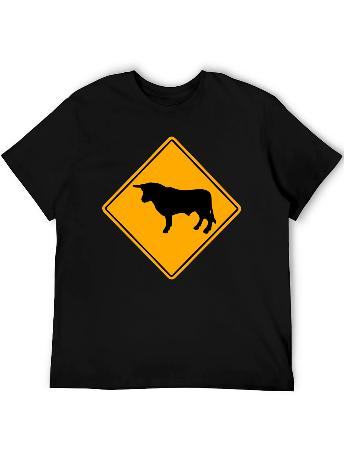 Bull Warning Sign Graphic Tee - Black Cotton T-Shirt