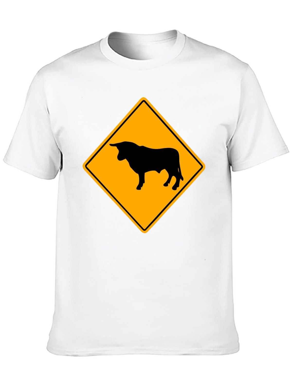 Bull Warning Sign Graphic Tee - Black Cotton T-Shirt