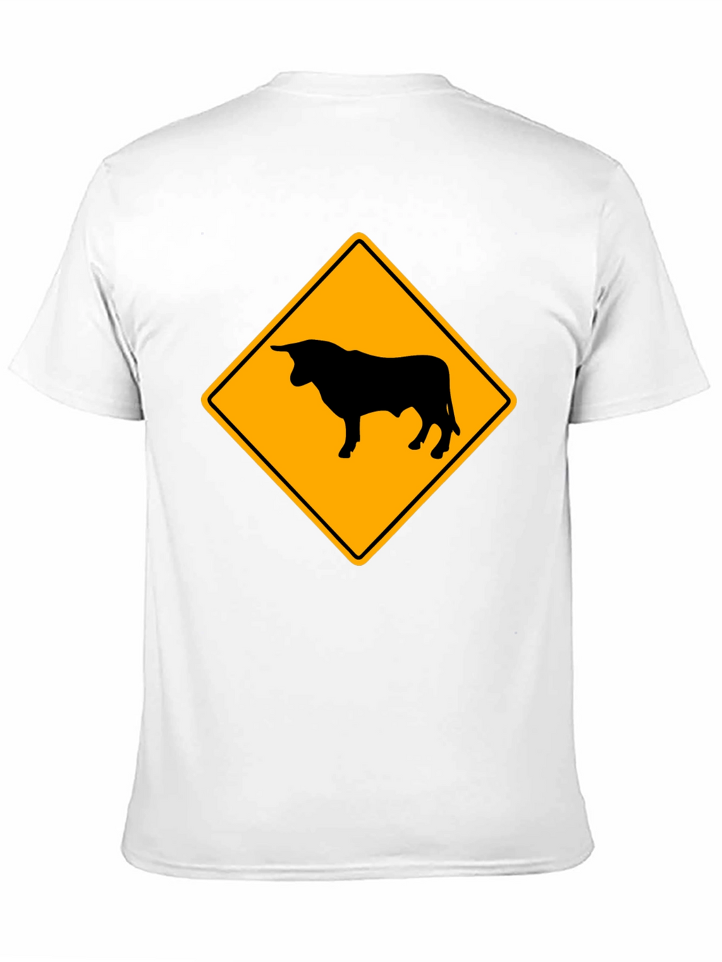 Bull Warning Sign Graphic Tee - Black Cotton T-Shirt