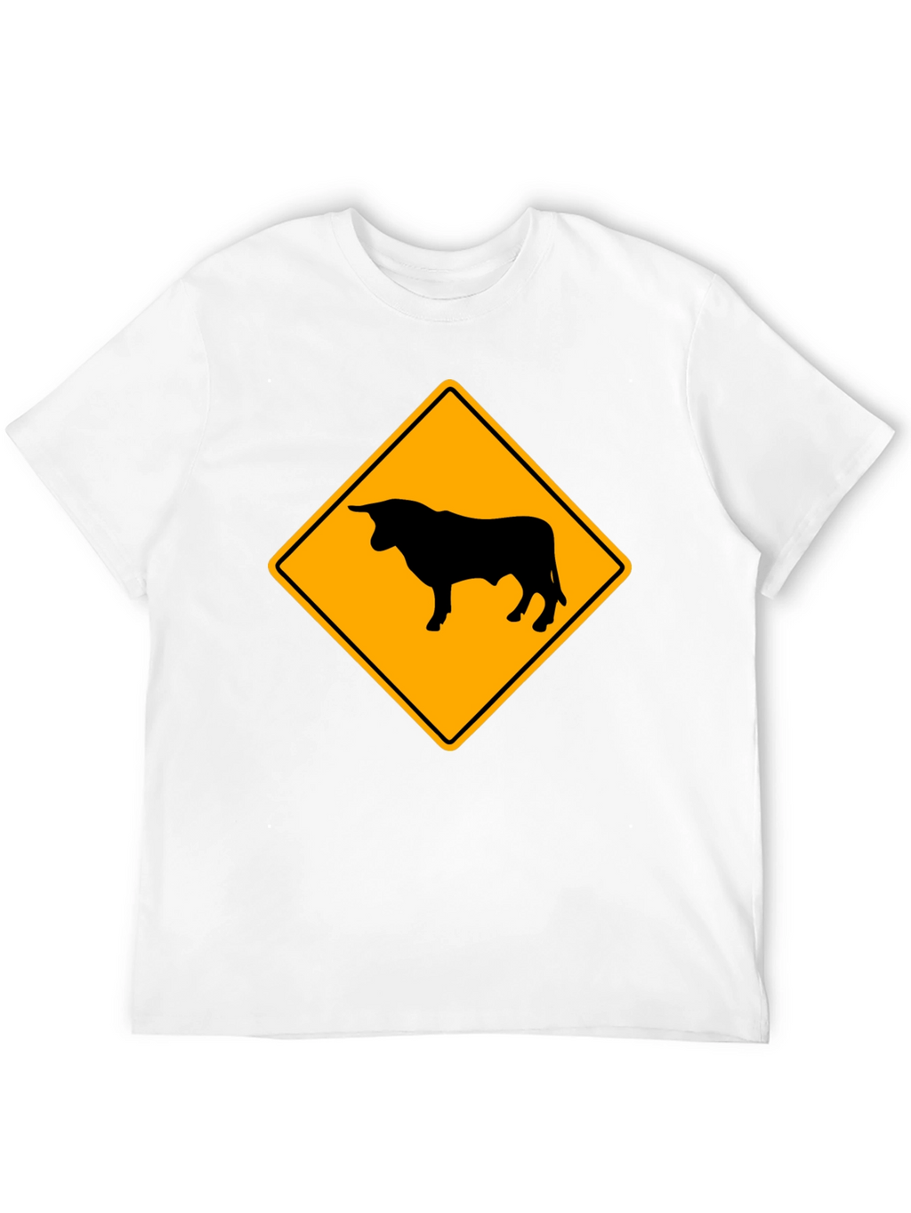 Bull Warning Sign Graphic Tee - Black Cotton T-Shirt