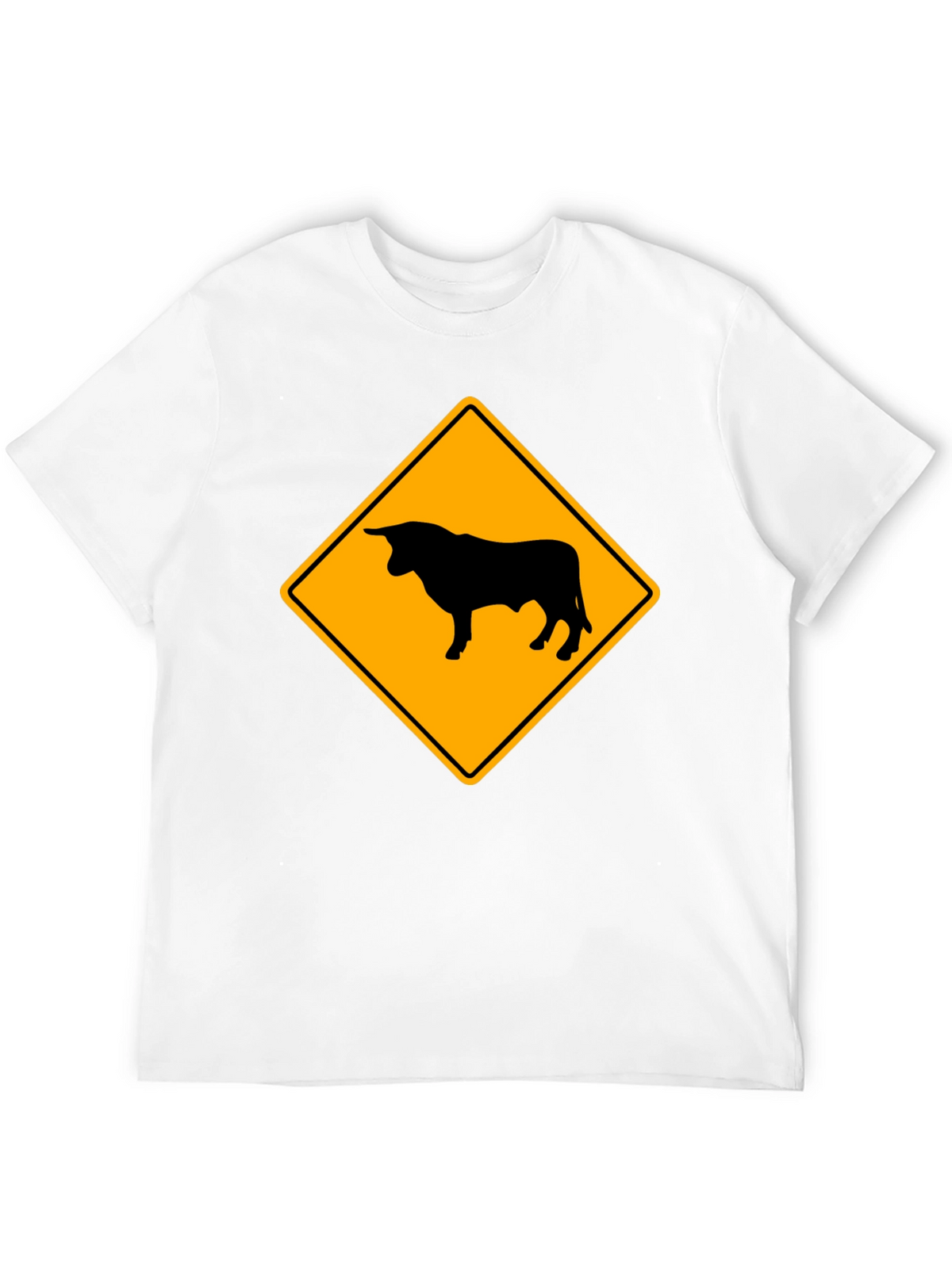 Bull Warning Sign Graphic Tee - Black Cotton T-Shirt