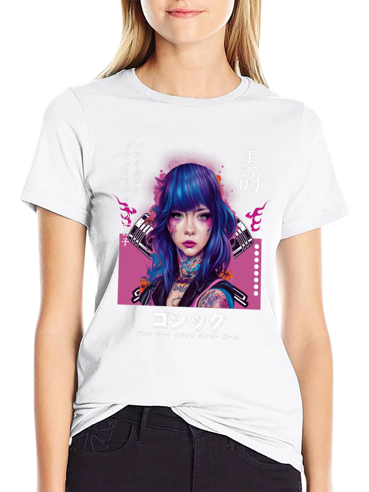 Gothic Punk Girl Graphic Tee - Japanese Inspired
