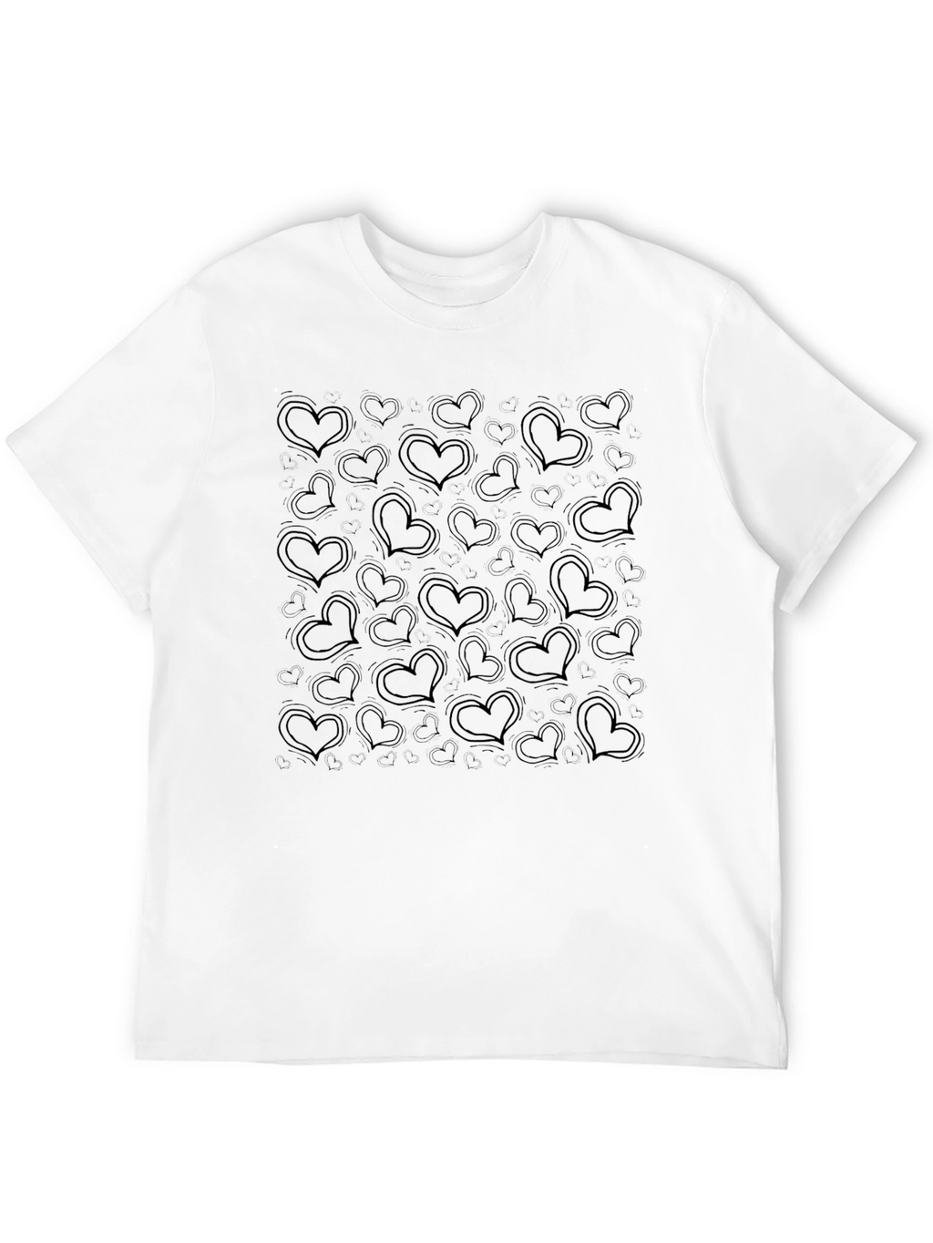 Heart Print Black Casual T-Shirt