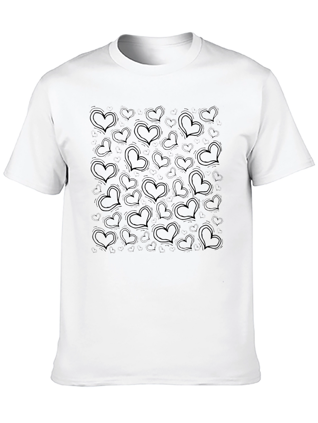 Heart Print Black Casual T-Shirt