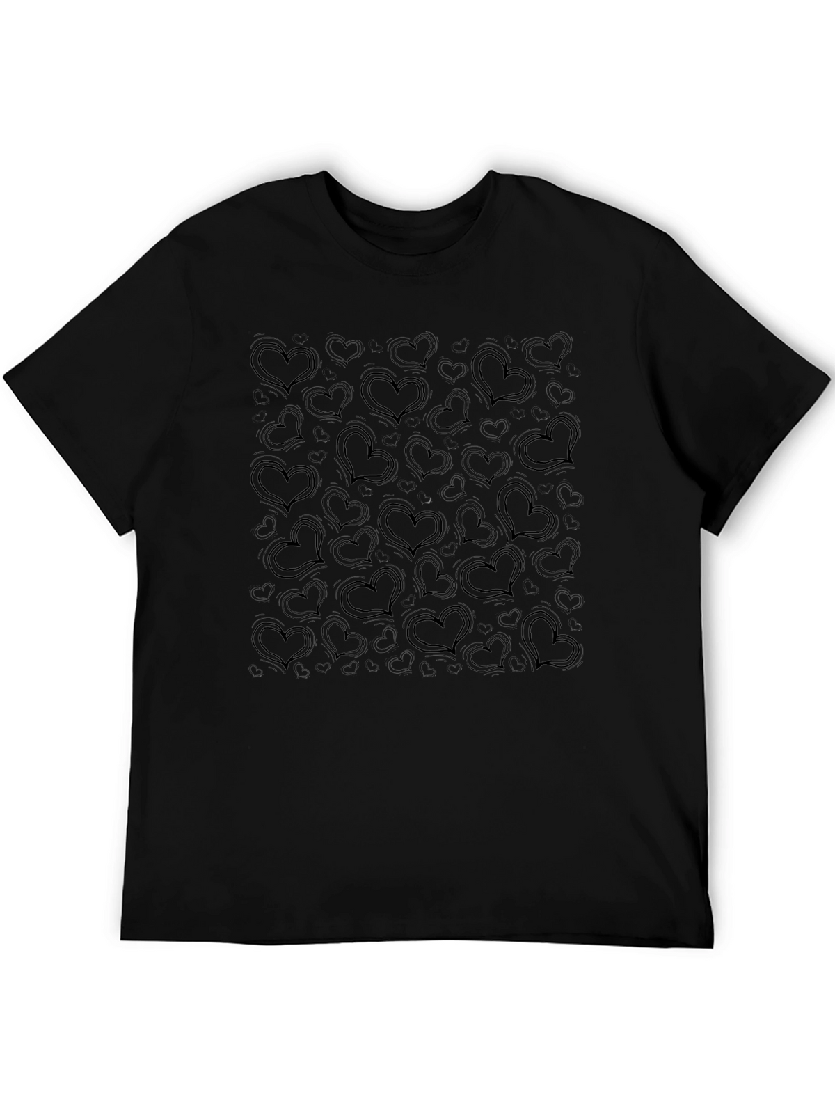 Heart Print Black Casual T-Shirt