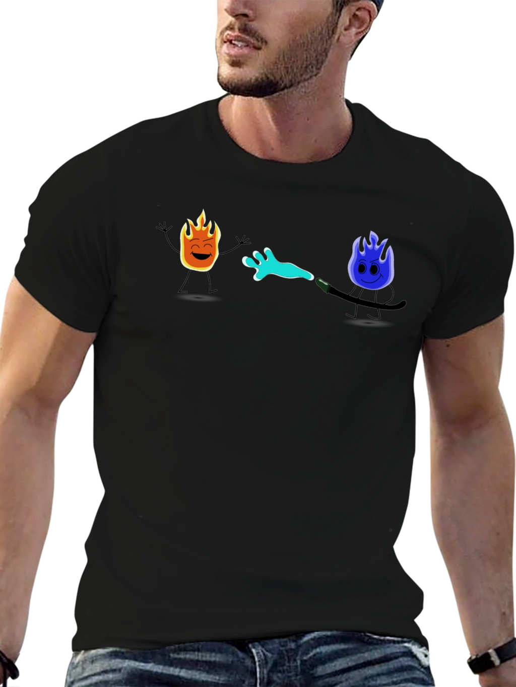Cool Cartoon Fire & Water T-Shirt