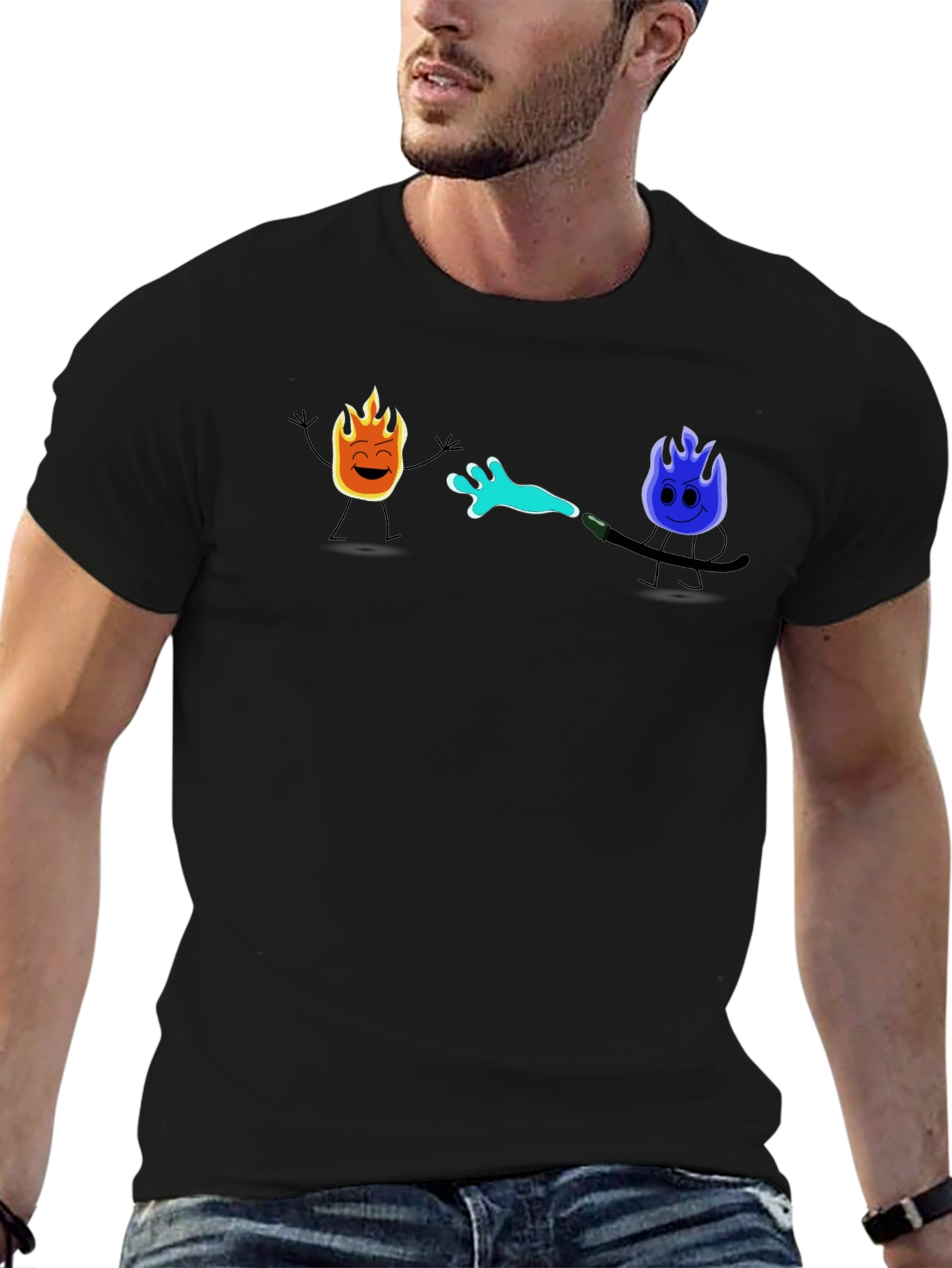 Cool Cartoon Fire & Water T-Shirt