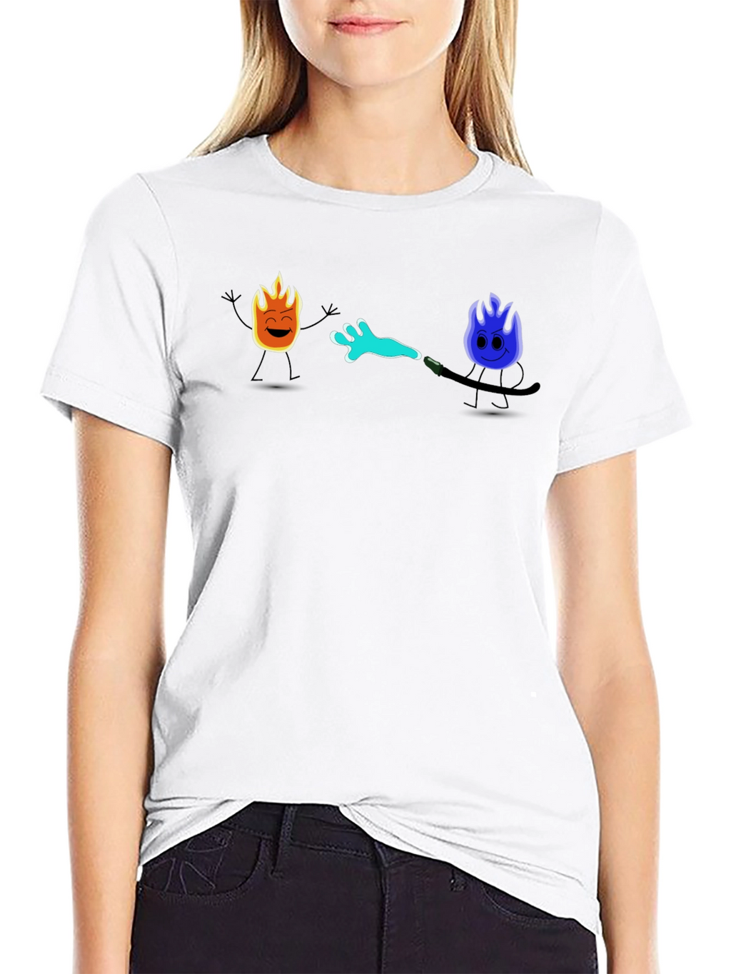 Cool Cartoon Fire & Water T-Shirt