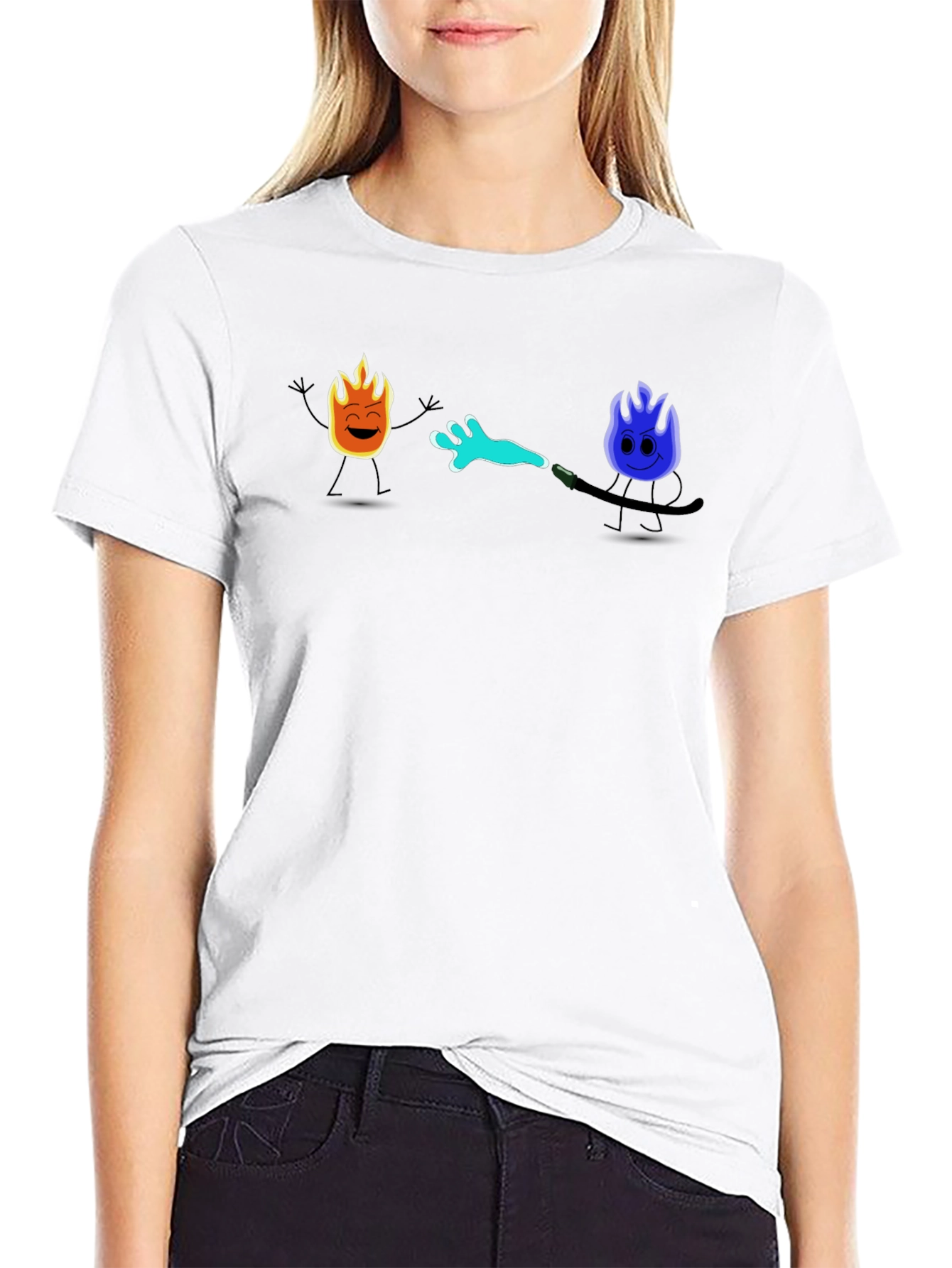 Cool Cartoon Fire & Water T-Shirt