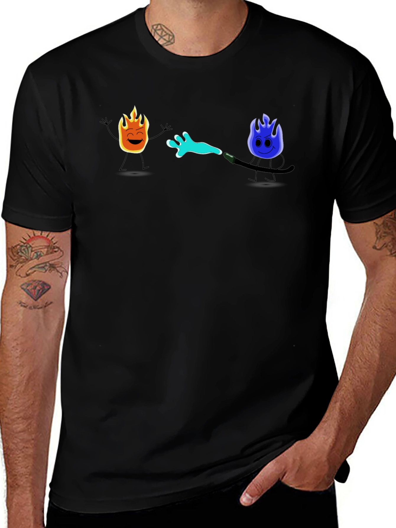 Cool Cartoon Fire & Water T-Shirt