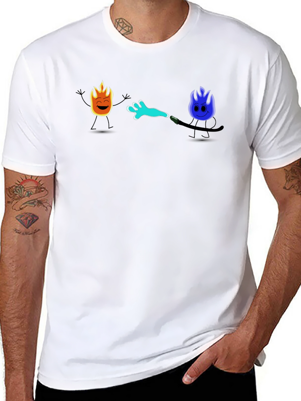 Cool Cartoon Fire & Water T-Shirt